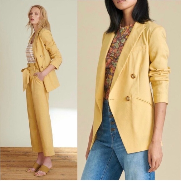 Veronica Beard Nisha Boyfriend Blazer Jacket Double Breasted Yellow Size O EUC - Picture 2 of 6